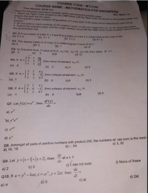 MTH 165 LPU Question Paper